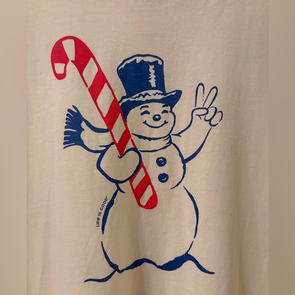 Life is Good Women’s XXL Crusher Lite Snowman Candy Cane Holiday Tee Cream - Picture 2 of 6